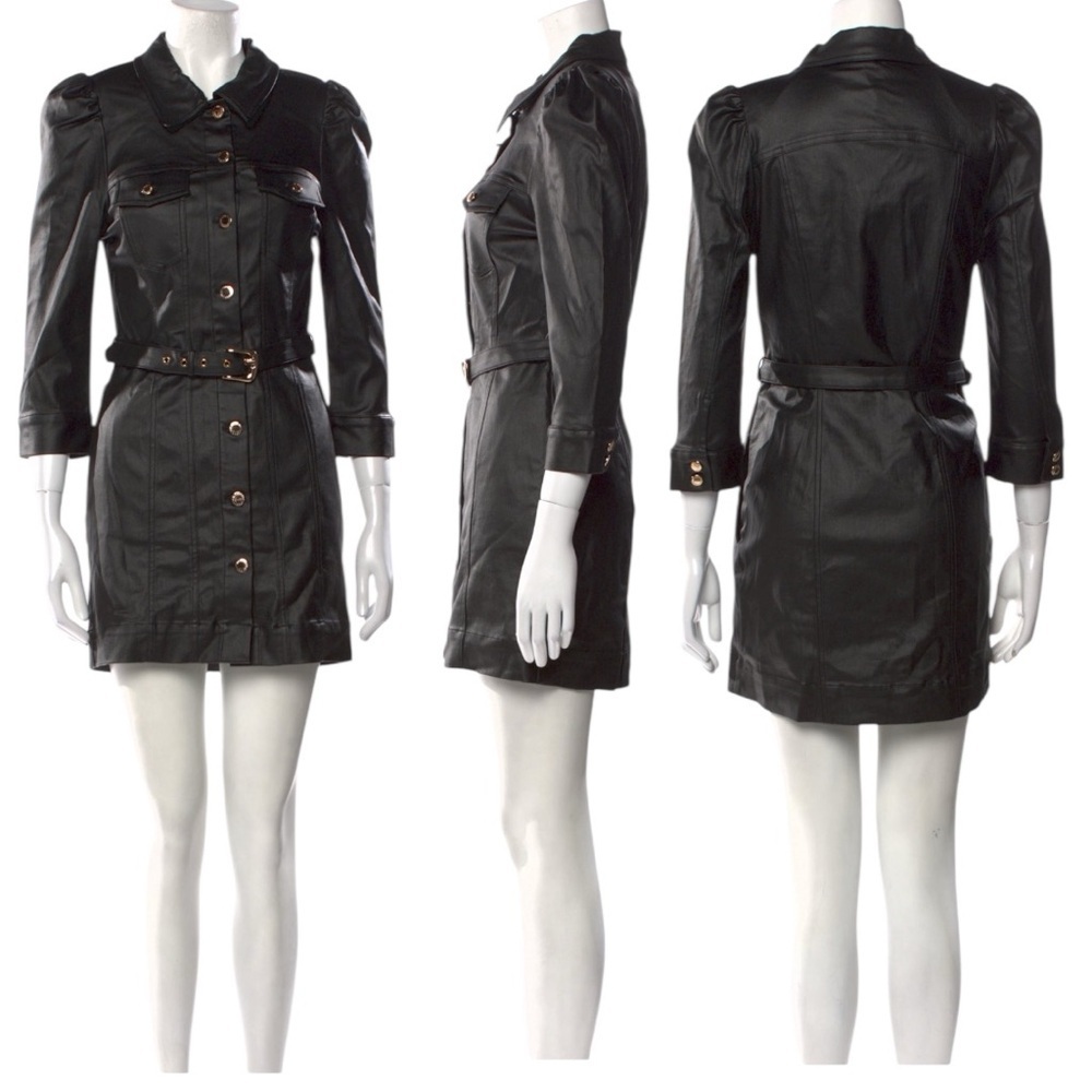 Retrofête Lema Coated Denim Vintage Inspired Button Down Belted Mini Dress NEW - Picture 7 of 11